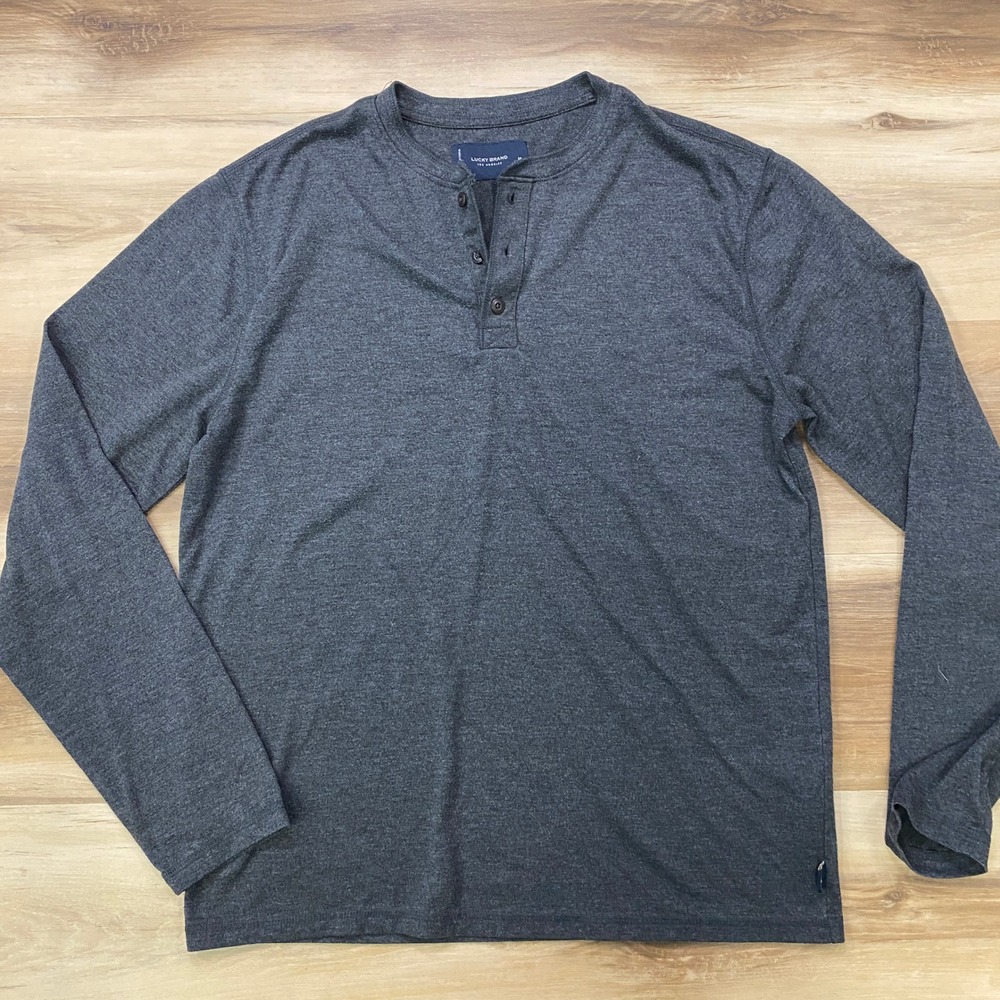 Lucky Brand Henley Shirt Size M Long Sleeve Casual Tencel Blend Gray
